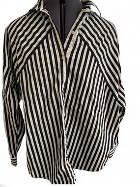 Express Black and White Striped Boyfriend Shirt